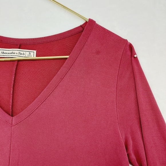 Abercrombie & Fitch Pink Viscose Long sleeve Flare Hem V Neck Blouse P1636 - Picture 3 of 10